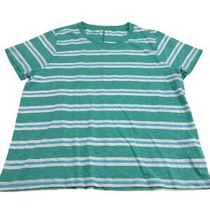 J. Crew Girlfriend Tee XXL Green/White Striped Cotton T-Shirt For Women